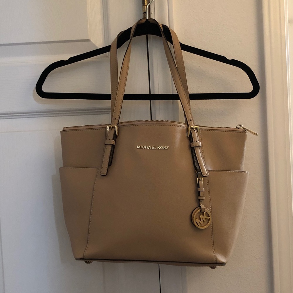 Michael Kors Beige Leather Tote with MK Charm